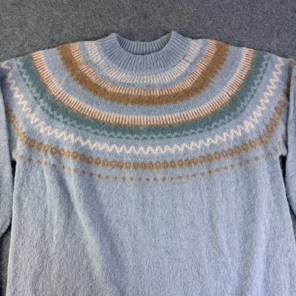 J. Crew Fair Isle Alpaca Wool Blend Yoke Sweater Dusty Blue BD152 Womens L NWT